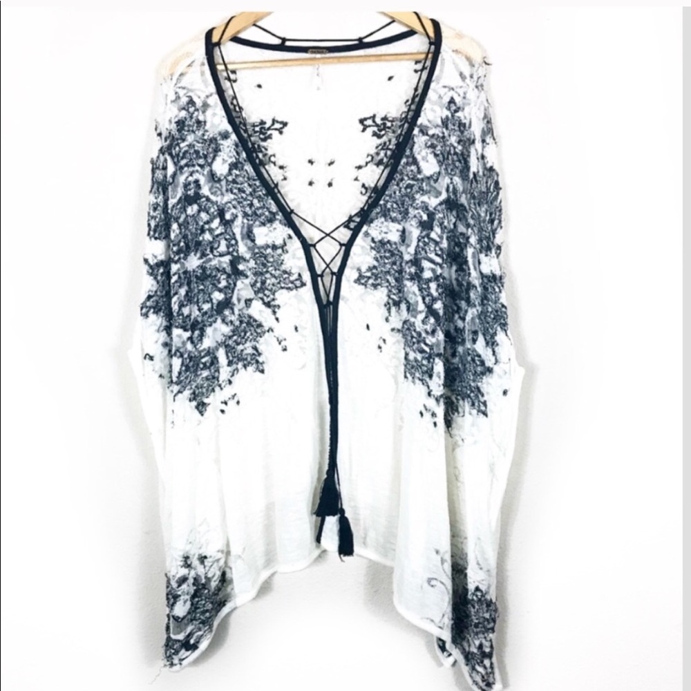Free People Sheer Lace Up Poncho Tunic